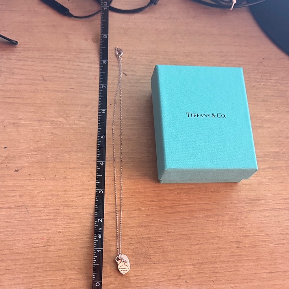Tiffany & Co. Silver Heart Tag Necklace with Blue Box